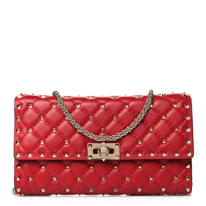 Valentino Garavani Lambskin Rockstud Spike Wallet on Chain Red 1 of 8