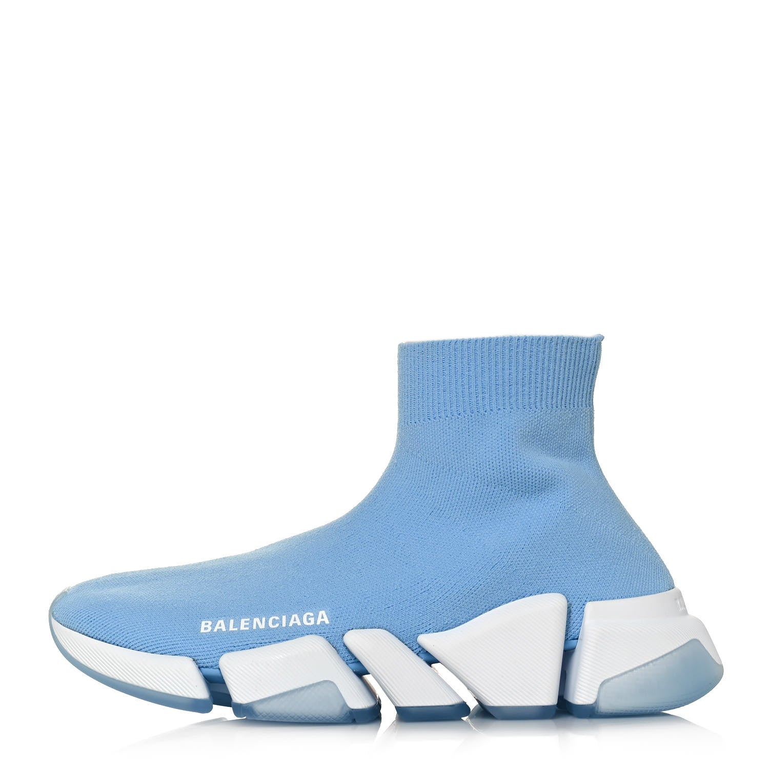 Balenciaga Technical 3D Recycled Knit Bi-Color Womens Speed 2.0 Transparent Sole Sneakers 37 Blue White Transparent Blue 1 of 8