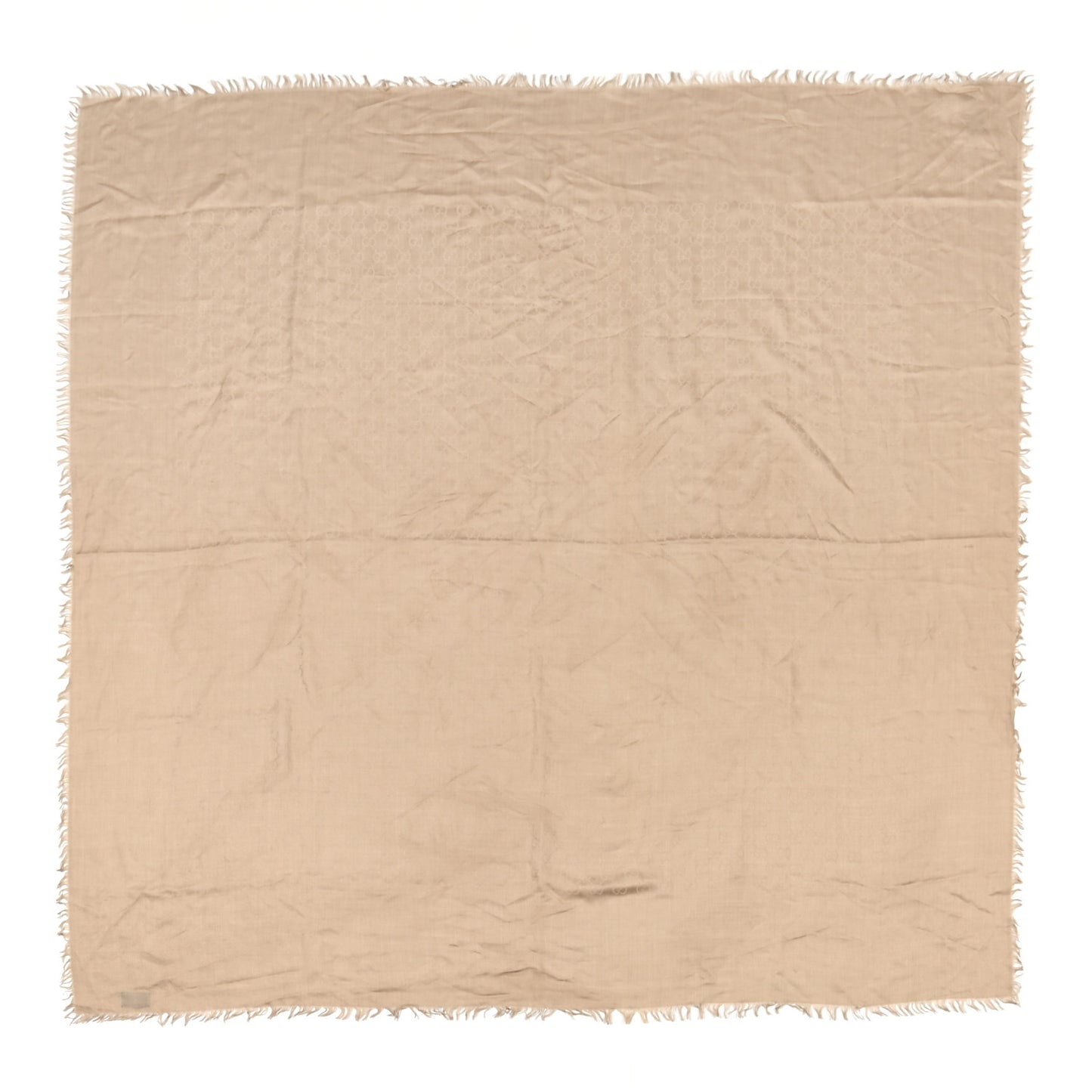 Wool Silk GG Monogram GGLight Fringe Shawl Beige