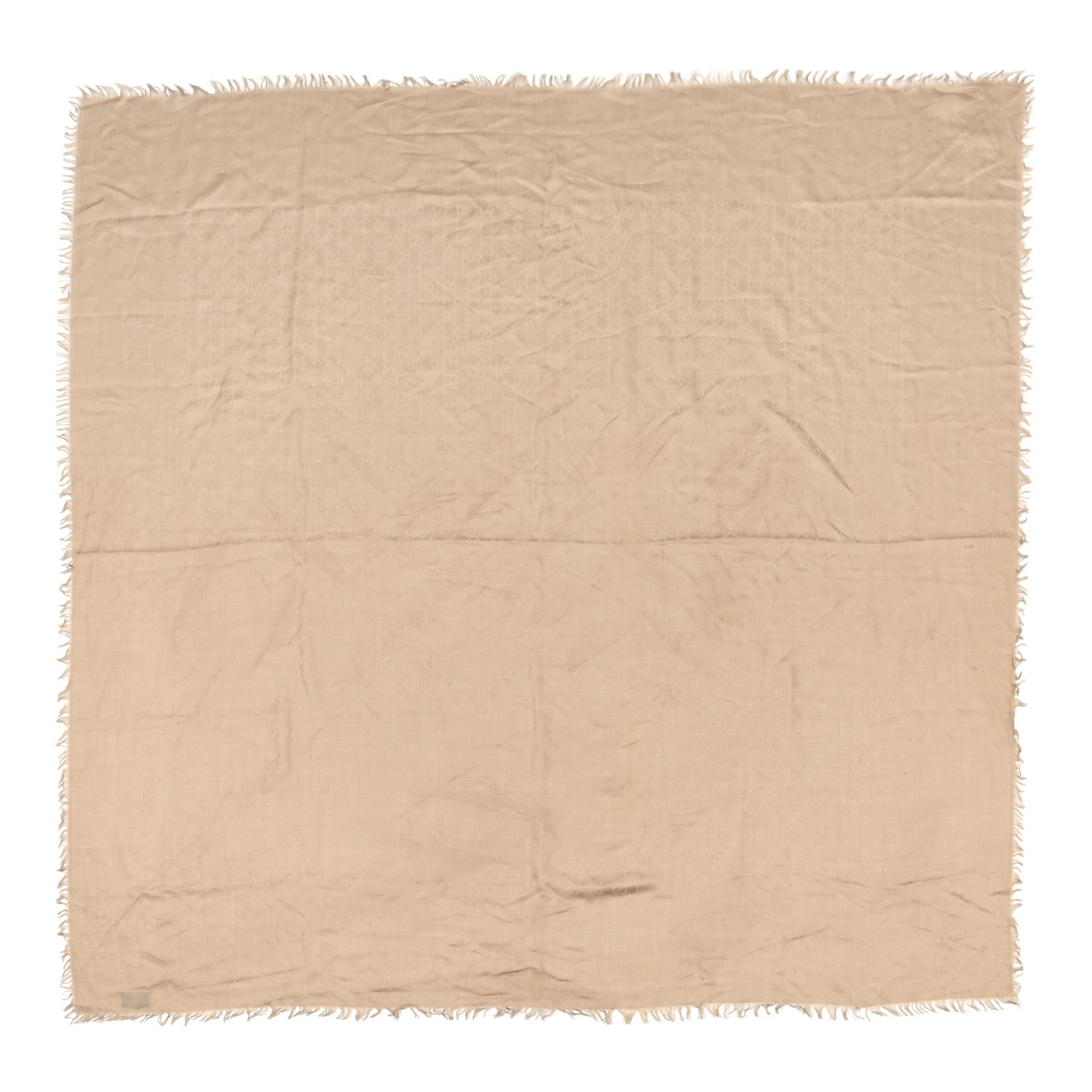 Gucci Wool Silk GG Monogram GGLight Fringe Shawl Beige 1 of 6