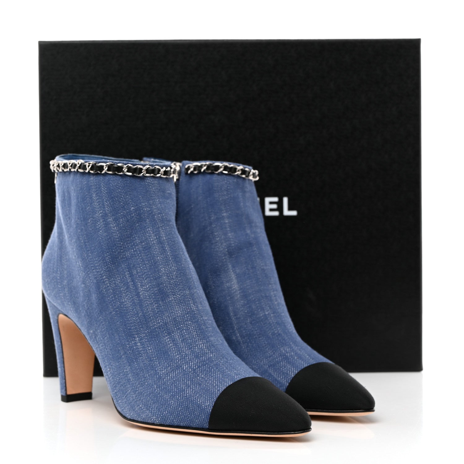 Chanel Denim Grosgrain Cap Toe Short Boots 40 Blue 2 of 9