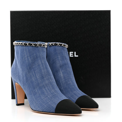 Chanel Denim Grosgrain Cap Toe Short Boots 40 Blue 2 of 9