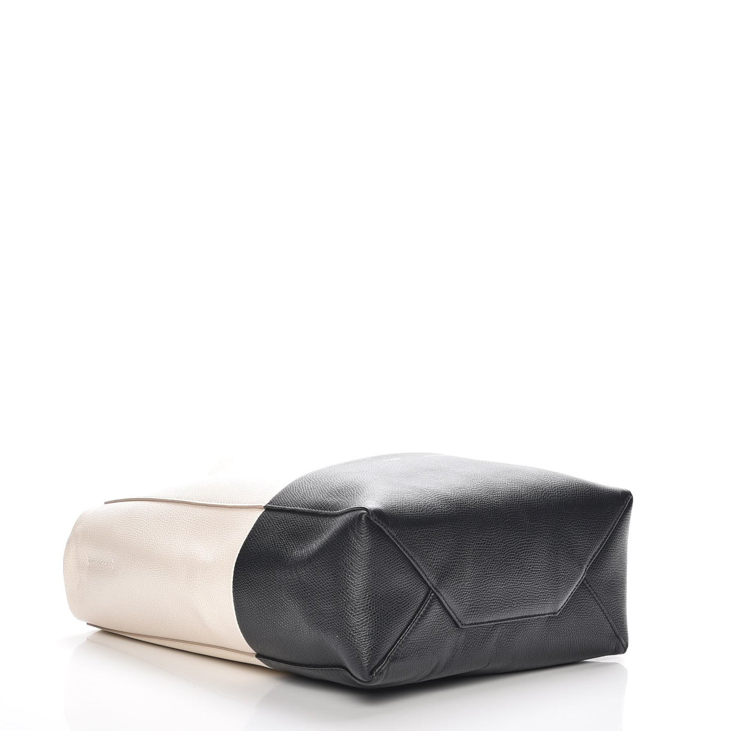 Grained Calfskin Small Vertical Bi-Cabas Cream Black
