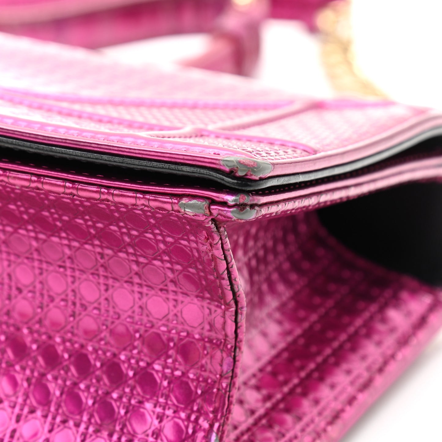 Patent Micro-Cannage Diorama Small Diorama Flap Bag Fuchsia