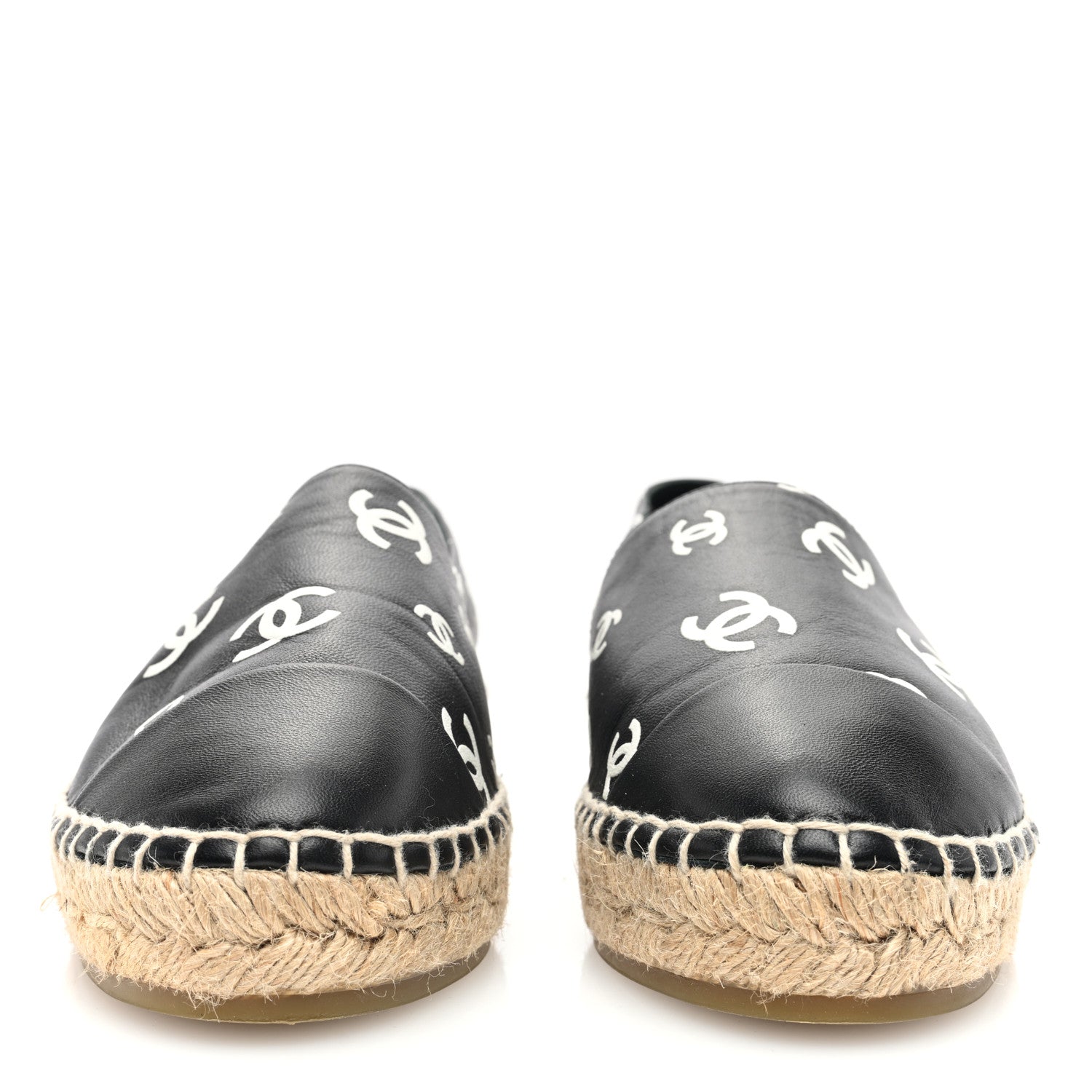 Chanel Lambskin Printed CC Espadrilles 38 Black White 3 of 9