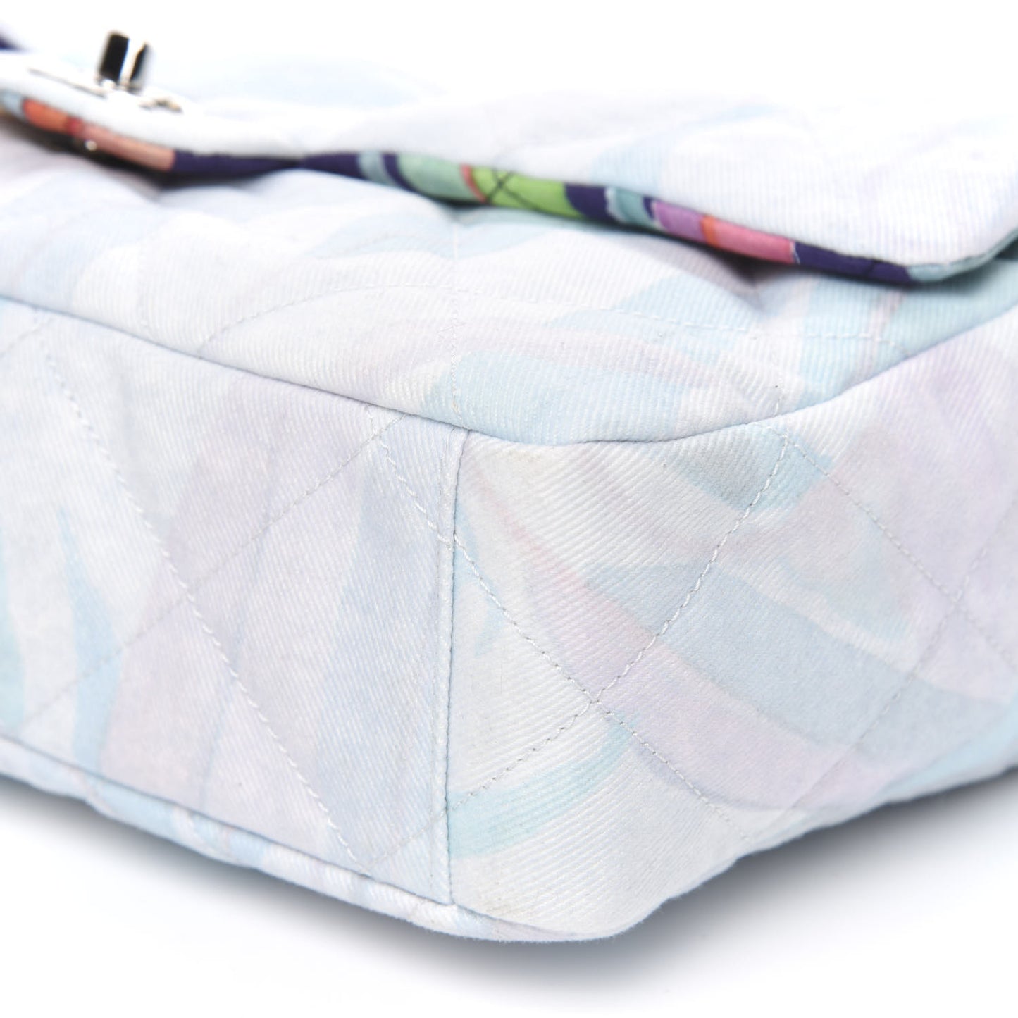 Canvas Quilted Printed Flap White Multicolor
