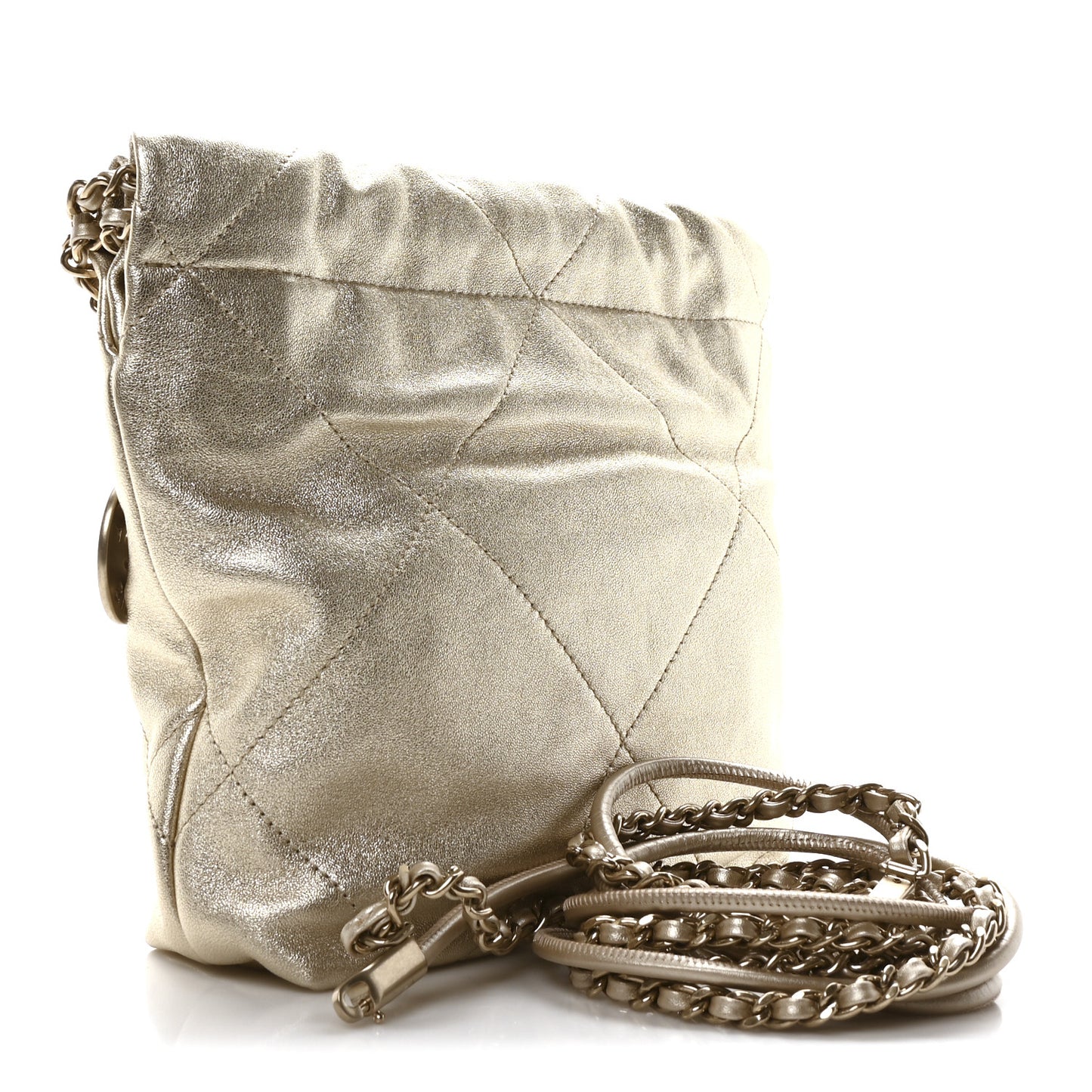 Metallic Lambskin Quilted Mini Chanel 22 Golden
