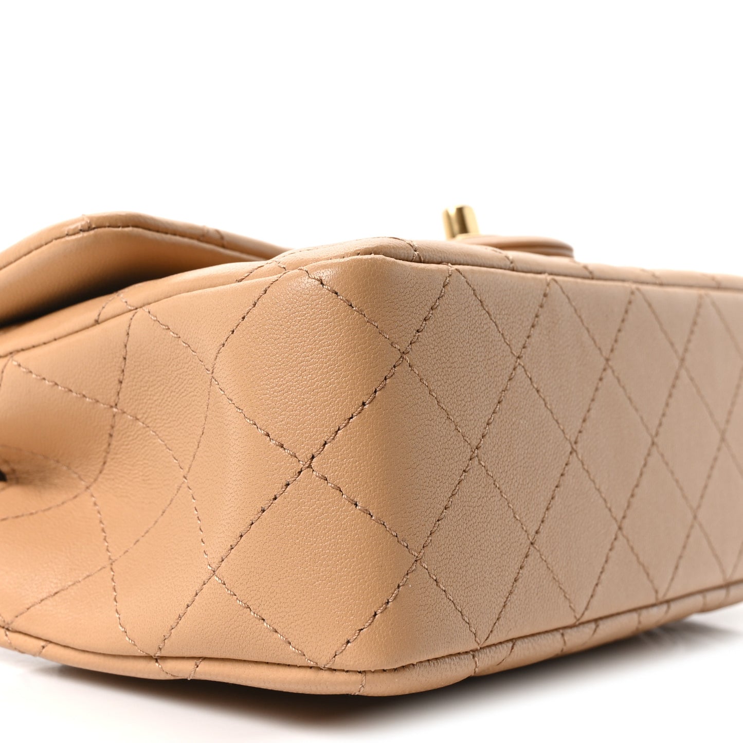 Lambskin Quilted Mini Rectangular Pearl Crush Flap Dark Beige