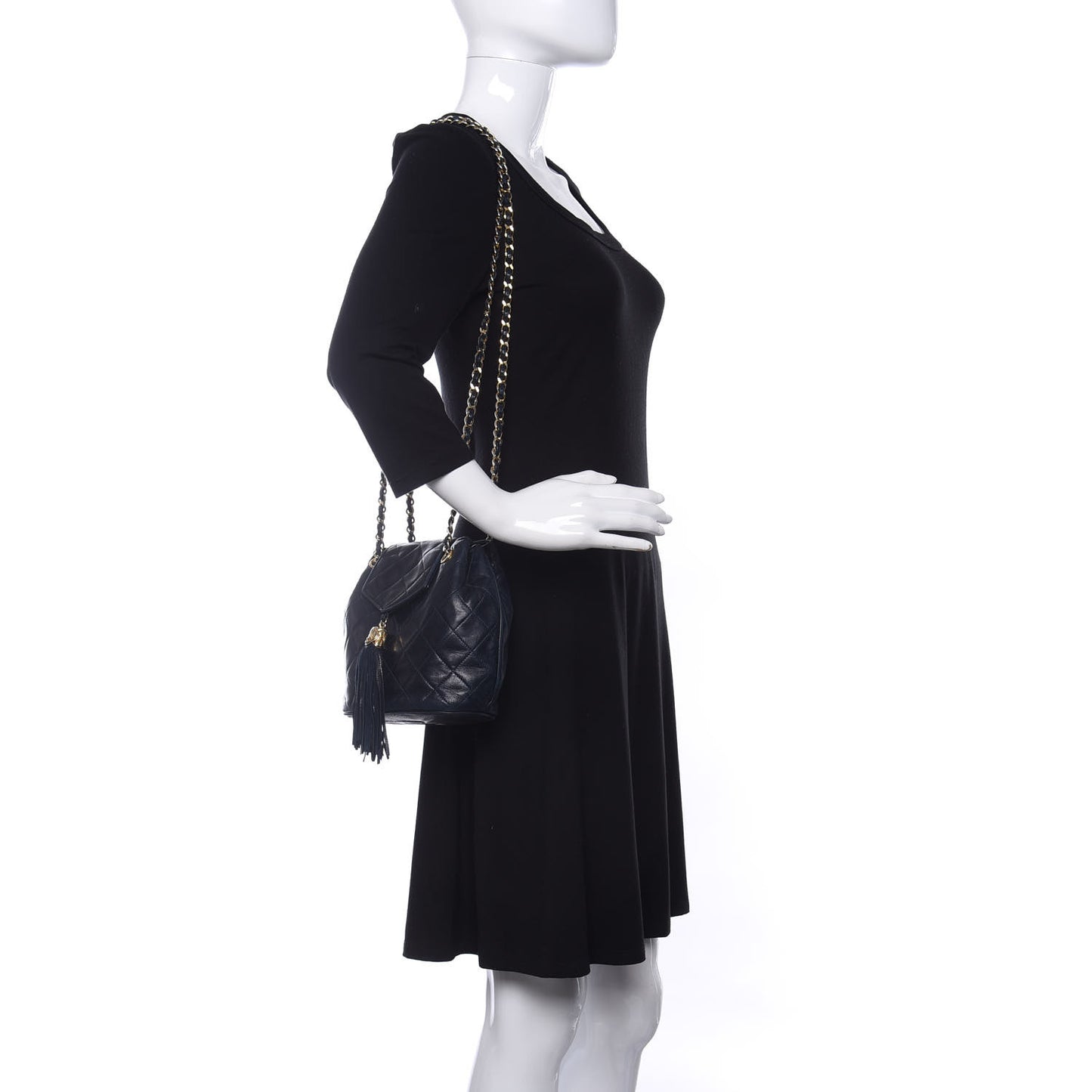 Lambskin CC Tassel Shoulder Bag Navy