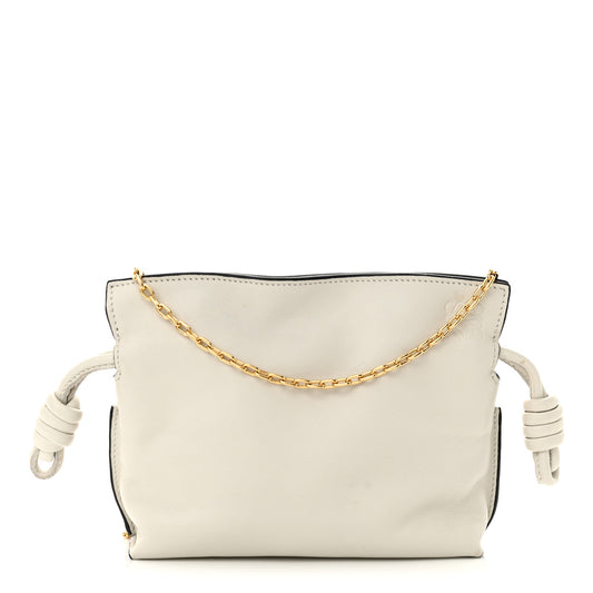Calfskin Nano Flamenco Knot Clutch Soft White