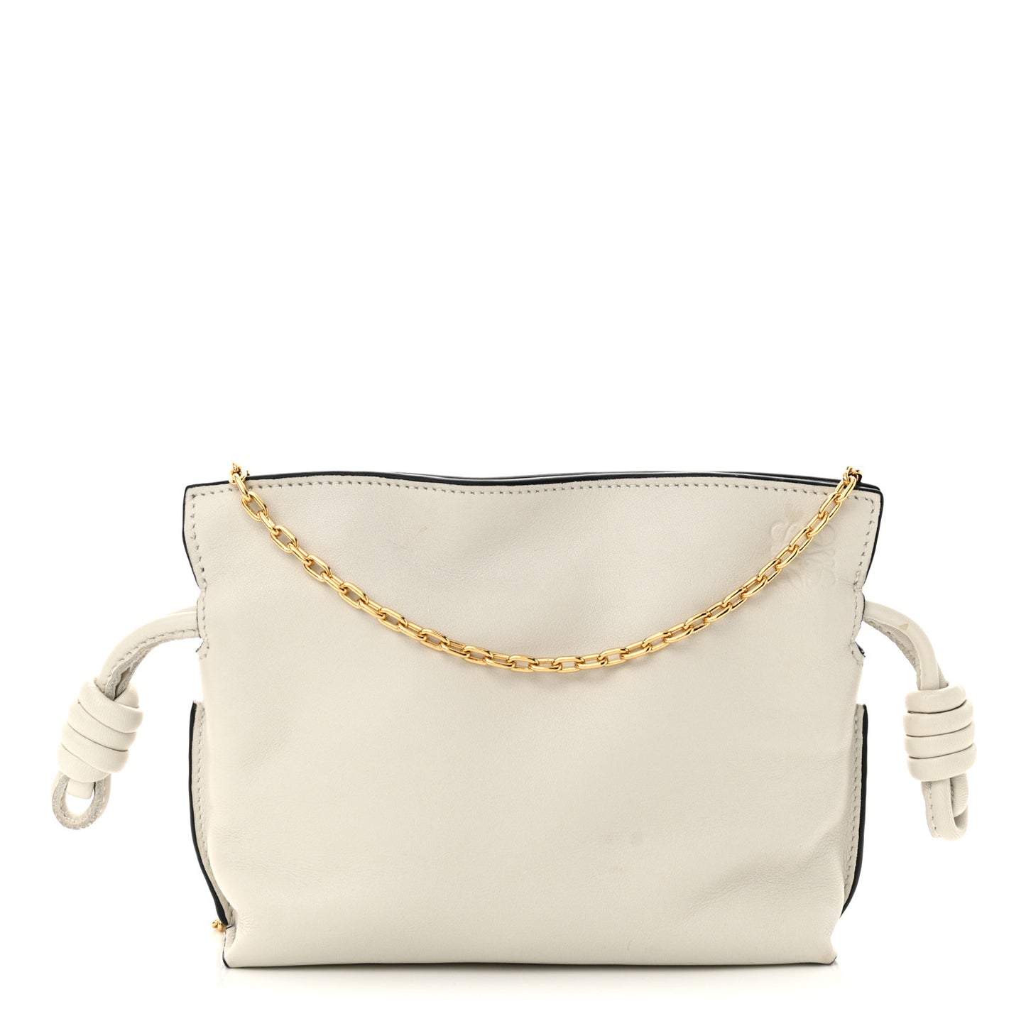 Calfskin Nano Flamenco Knot Clutch Soft White