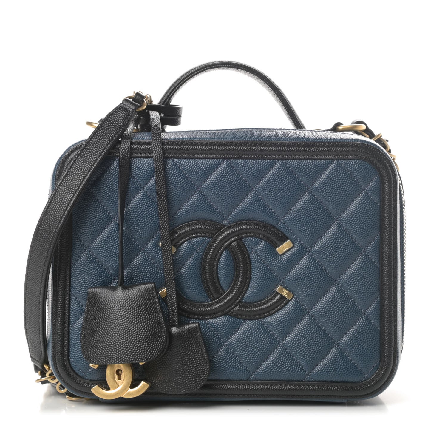 Caviar Quilted Medium CC Filigree Vanity Case Navy Black