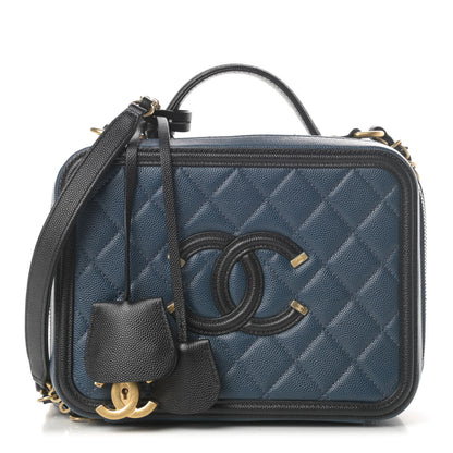 Chanel Caviar Quilted Medium CC Filigree Vanity Case Navy Black 1 of 10