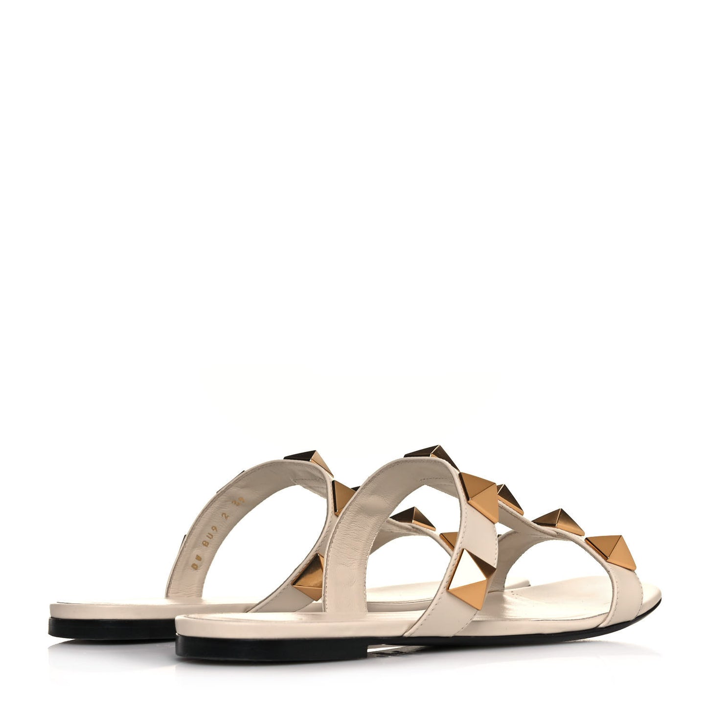 Calfskin Roman Stud Flat Slide Sandals 39 Light Ivory