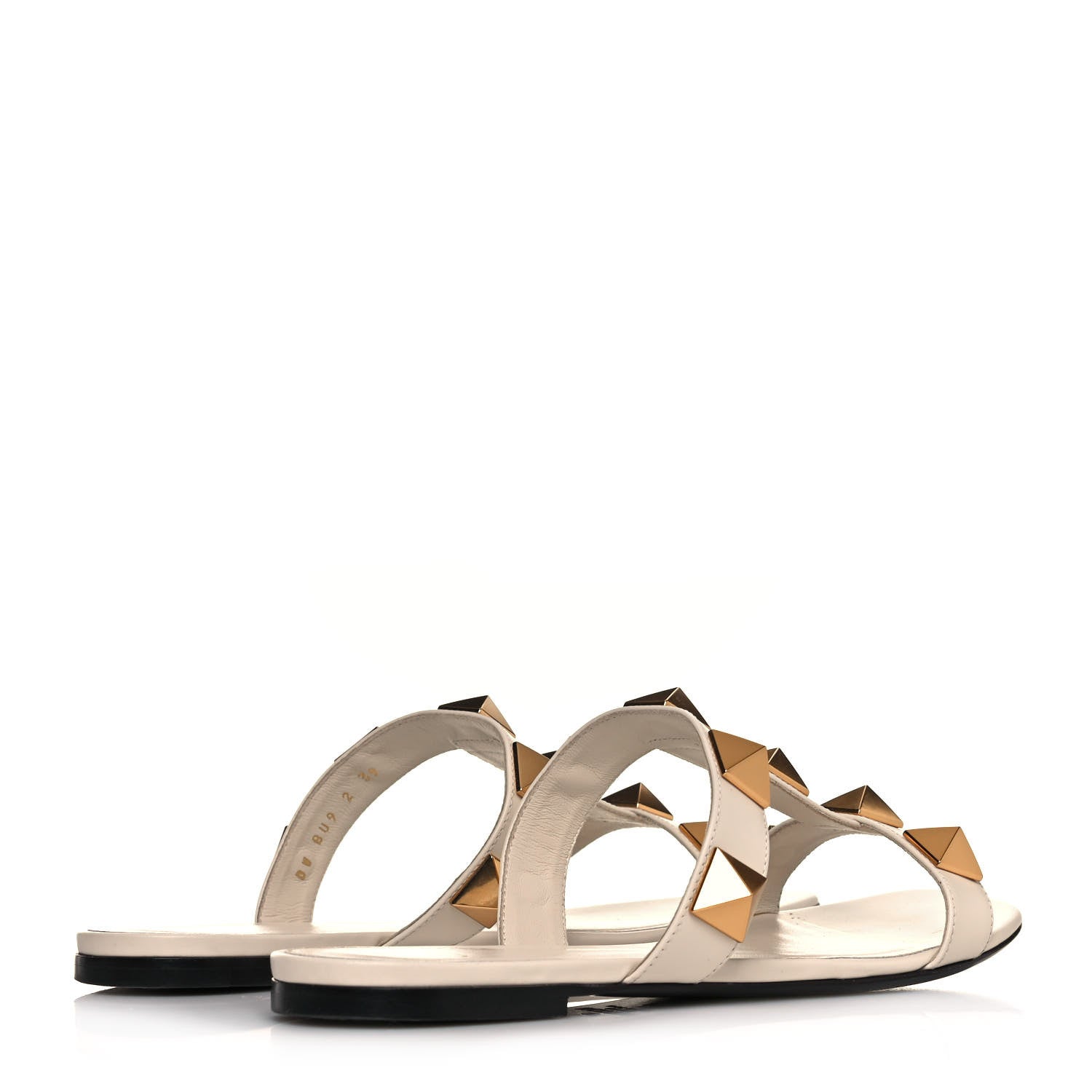 Valentino Garavani Calfskin Roman Stud Flat Slide Sandals 39 Light Ivory 4 of 9