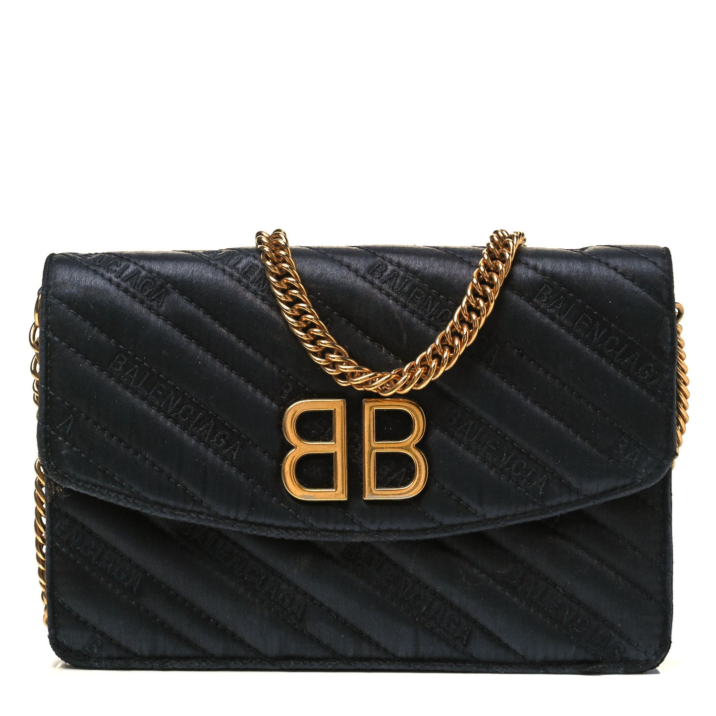 Satin Jacquard Logo Matelasse BB Wallet On Chain Black