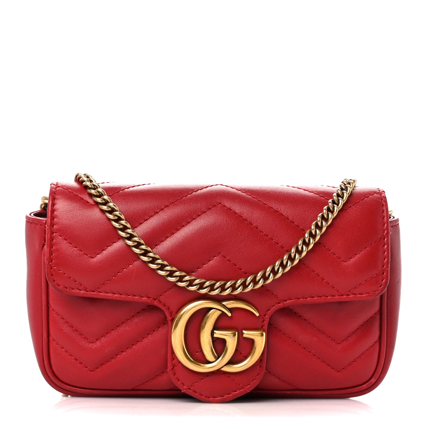 Calfskin Matelasse Super Mini GG Marmont Shoulder Bag Hibiscus Red