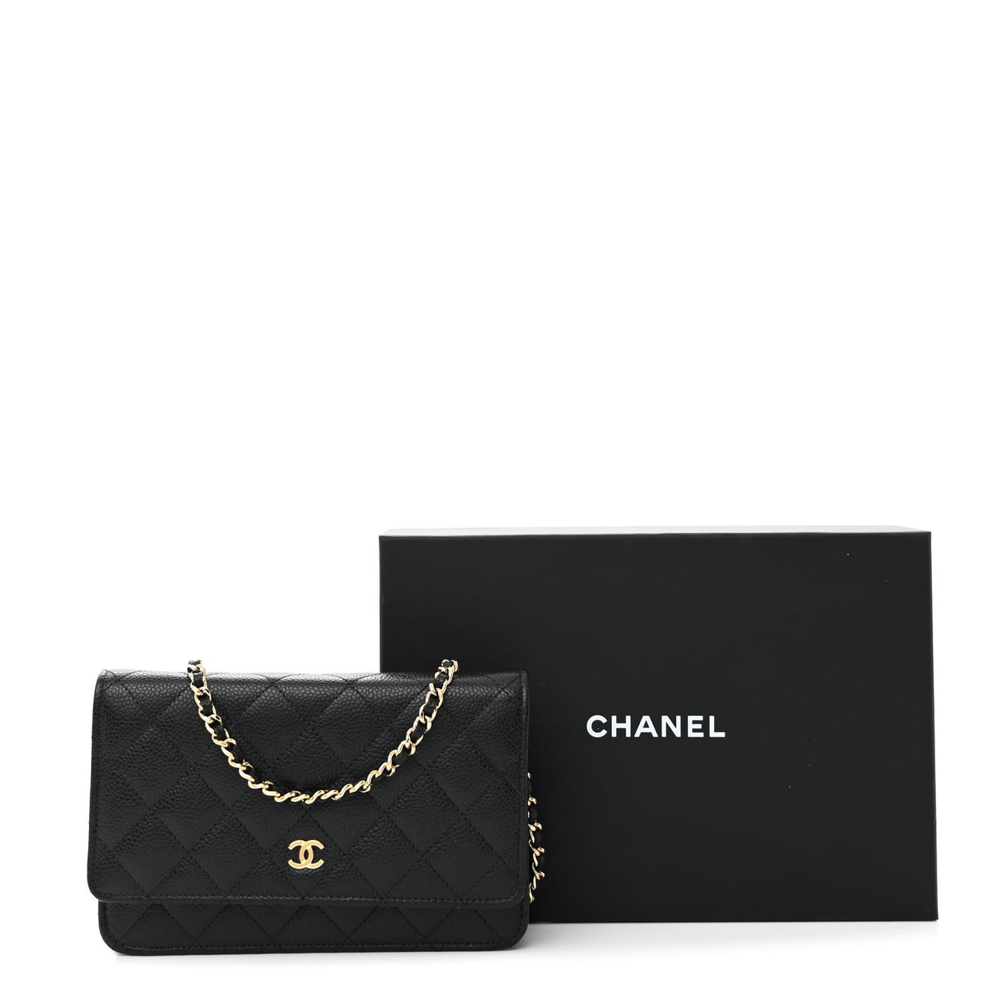 Caviar Quilted Wallet on Chain WOC Black