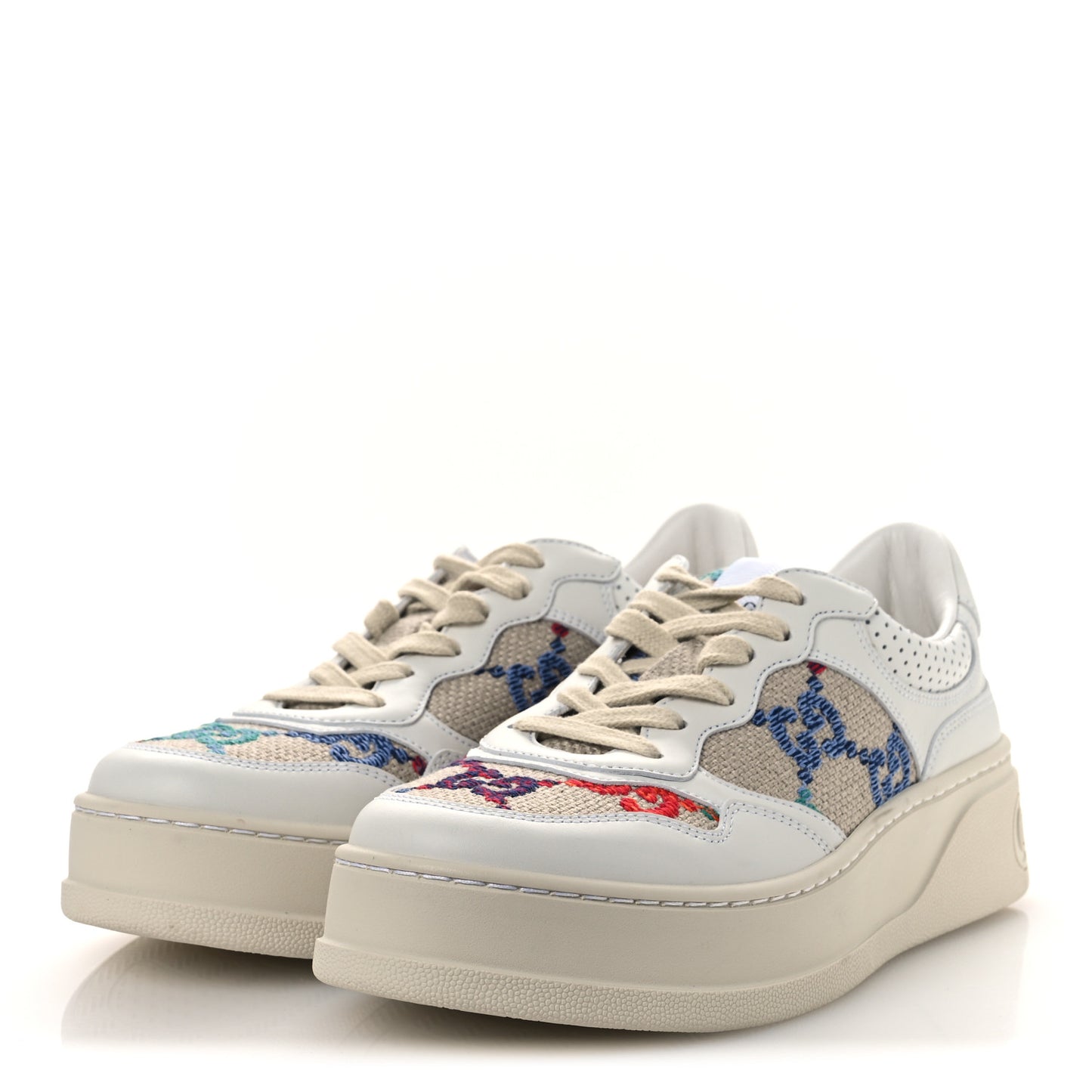 Dali Soft Calfskin GG Tennis Embossed Perforated Womens Platform 55mm Sneakers 38.5 White Multicolor