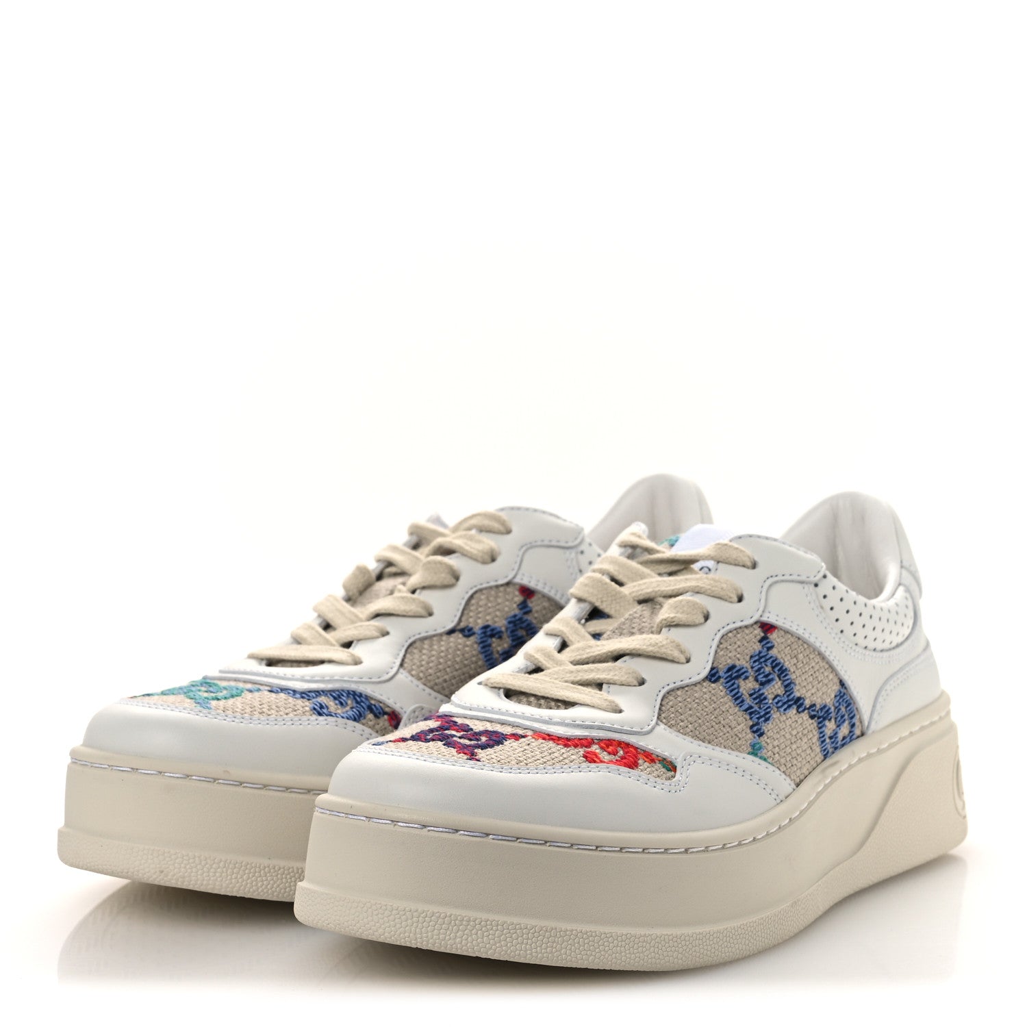 Gucci Dali Soft Calfskin GG Tennis Embossed Perforated Womens Platform 55mm Sneakers 38.5 White Multicolor 4 of 12