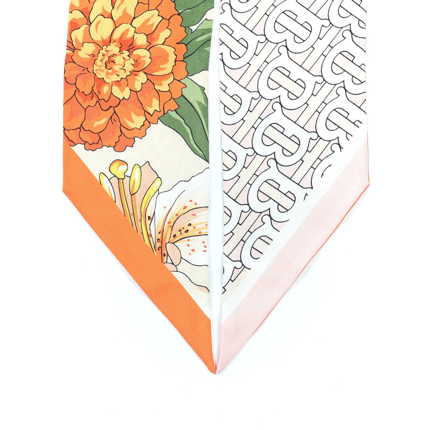 Silk Monogram Floral Print Skinny Scarf Beige
