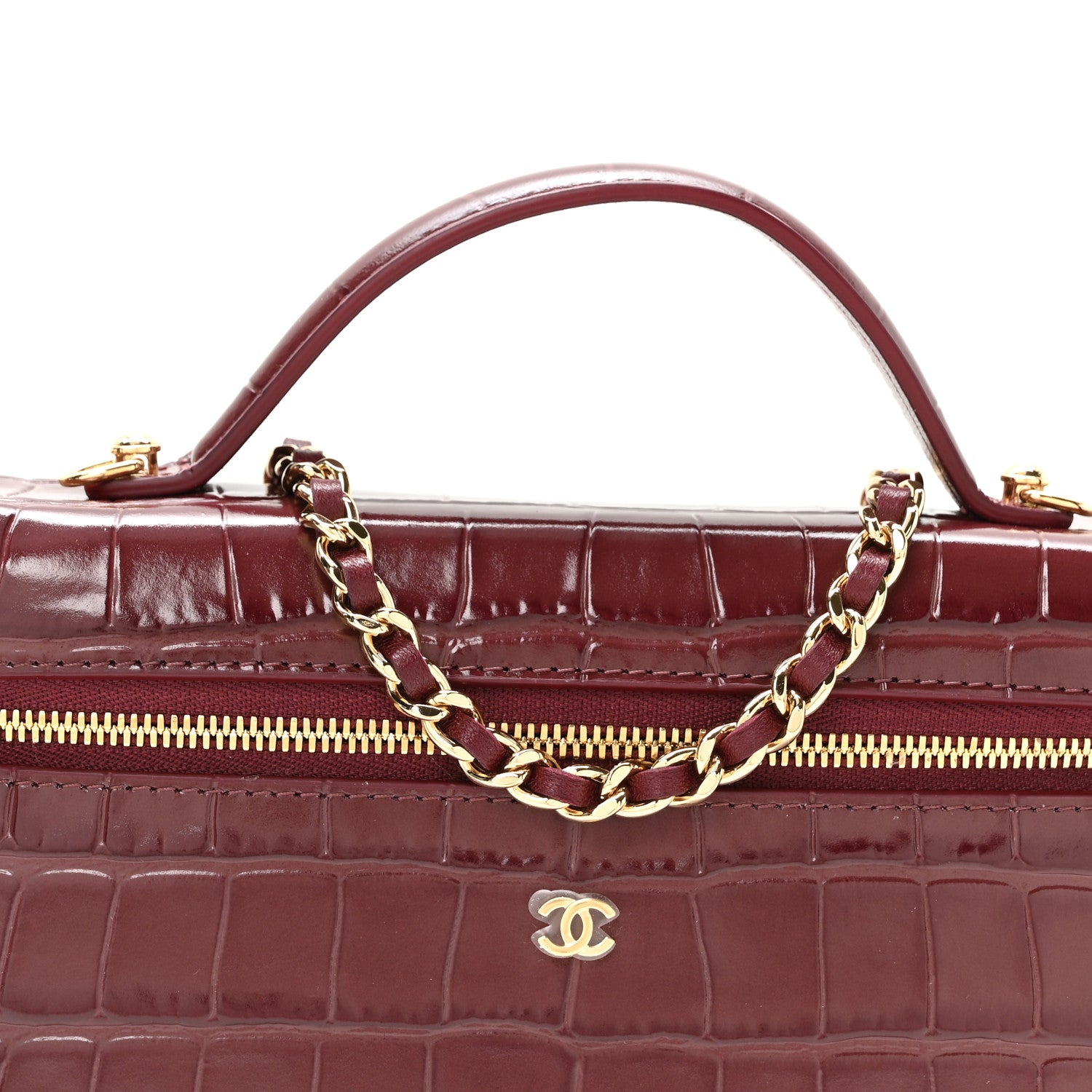 Chanel Calfskin Crocodile Embossed Exoticoco Large Supple Trapeze Vanity With Chain Dark Burgundy 8 of 11