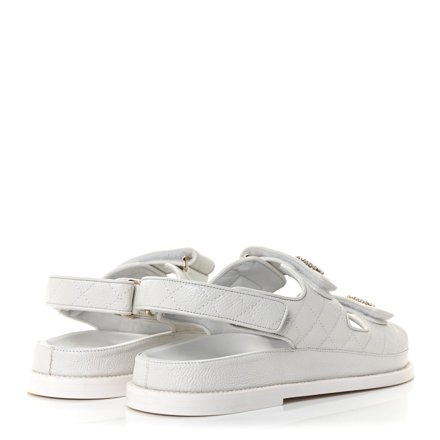 Grained Calfskin Quilted Velcro Dad Sandals 39.5 White
