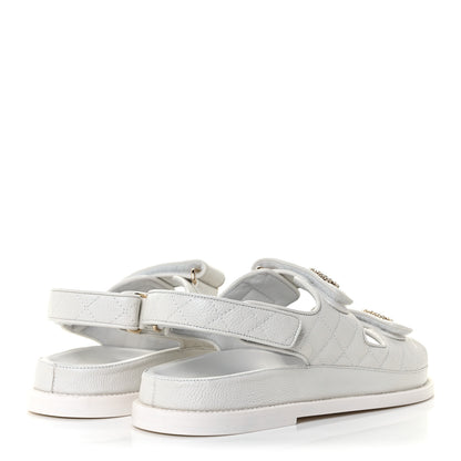 Chanel Grained Calfskin Quilted Velcro Dad Sandals 39.5 White 4 of 9
