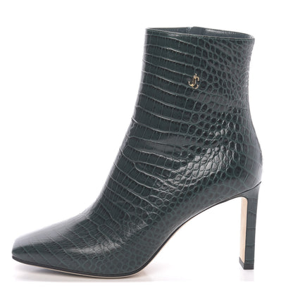 Jimmy Choo Calfskin Crocodile Embossed Minori 85 Boots 37.5 Dark Green 1 of 7