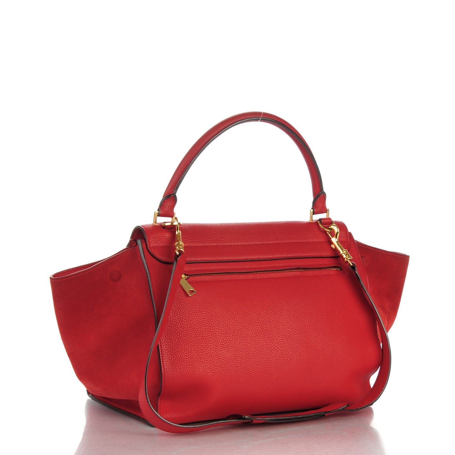 Drummed Calfskin Suede Medium Trapeze Coquelicot