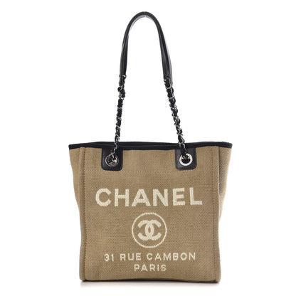 Chanel Canvas Mini Deauville Tote Beige Black 1 of 12