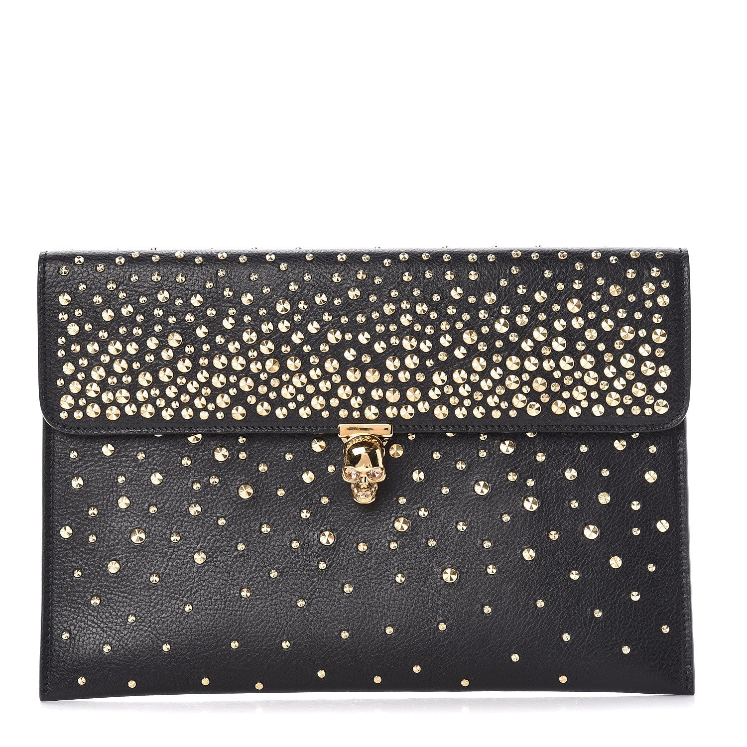 Alexander McQueen Calfskin Studded Skull Envelope Clutch Black 1 of 10