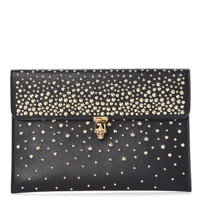 Alexander McQueen Calfskin Studded Skull Envelope Clutch Black 1 of 10