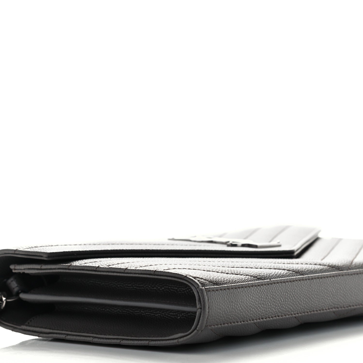 Saint Laurent Grain De Poudre Matelasse Chevron Monogram Chain Wallet Coal 9 of 10