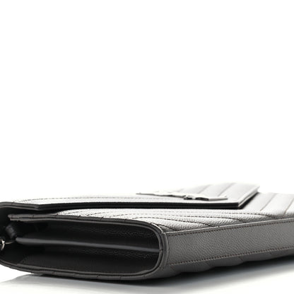 Saint Laurent Grain De Poudre Matelasse Chevron Monogram Chain Wallet Coal 9 of 10