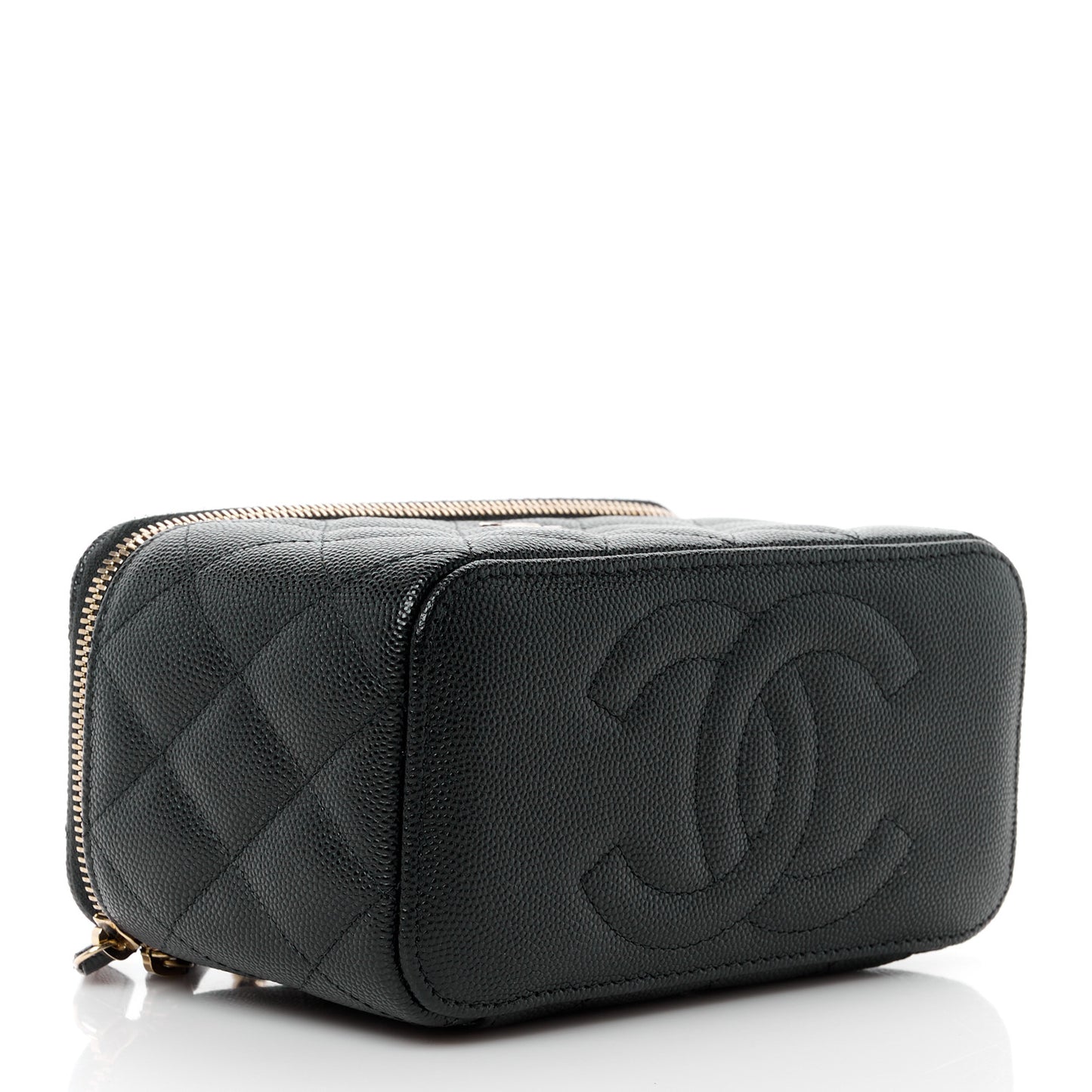 Caviar Quilted Small Vanity Case With Chain Black