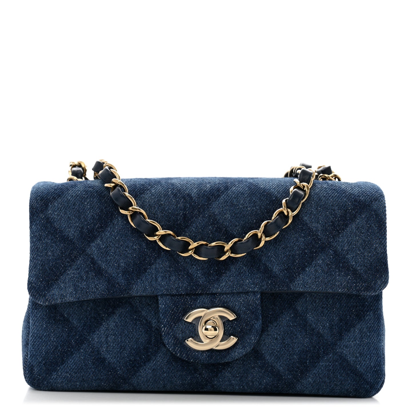 Printed Denim Quilted Mini Rectangular Flap Dark Blue