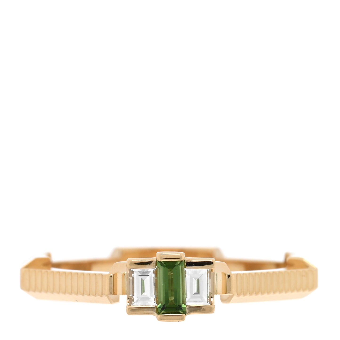 18K Yellow Gold Diamond Green Tourmaline Link to Love Ring 56 7.5