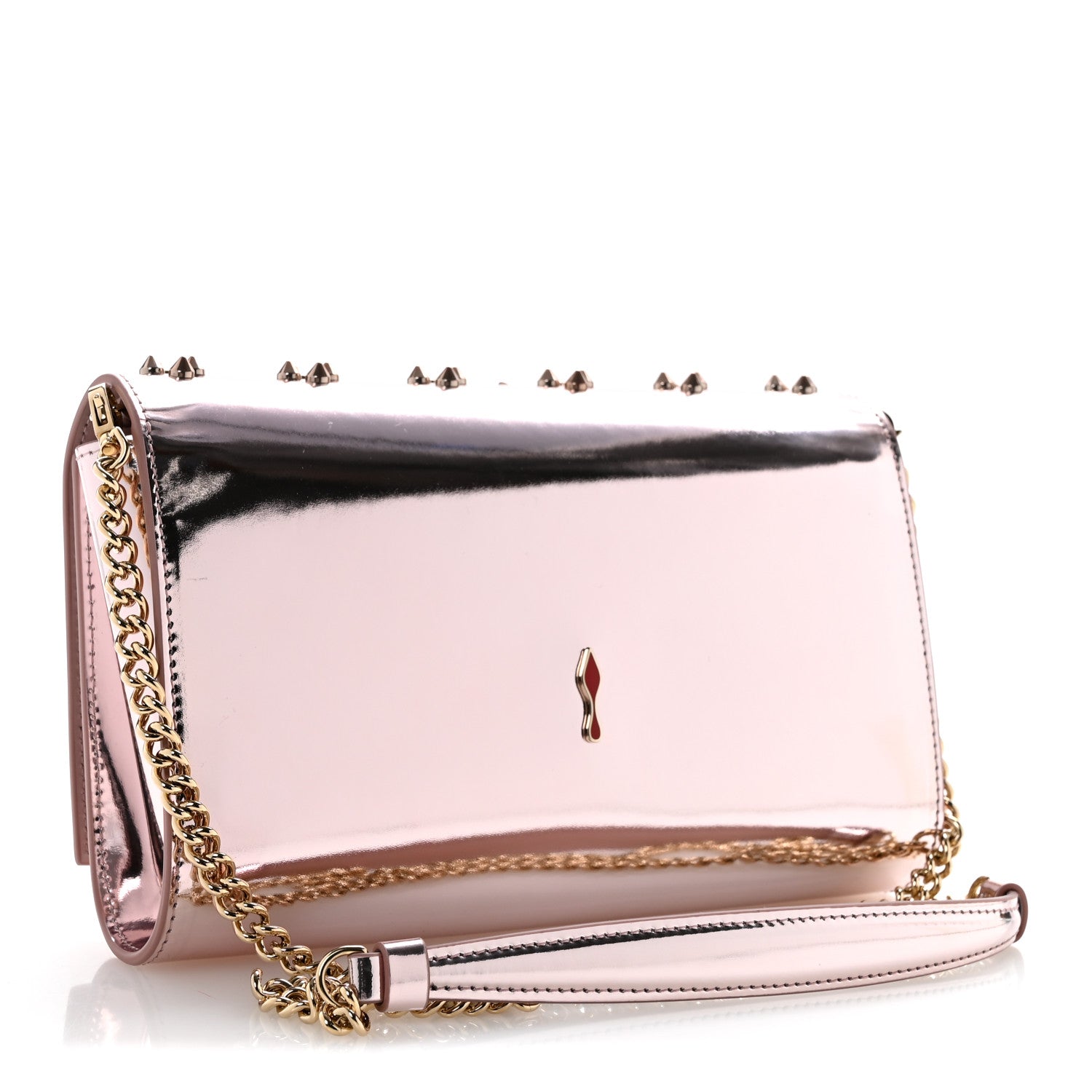 Christian Louboutin Metallic Patent Calfskin Spikes Loubinthesky Paloma Clutch Vintage Rose 3 of 12