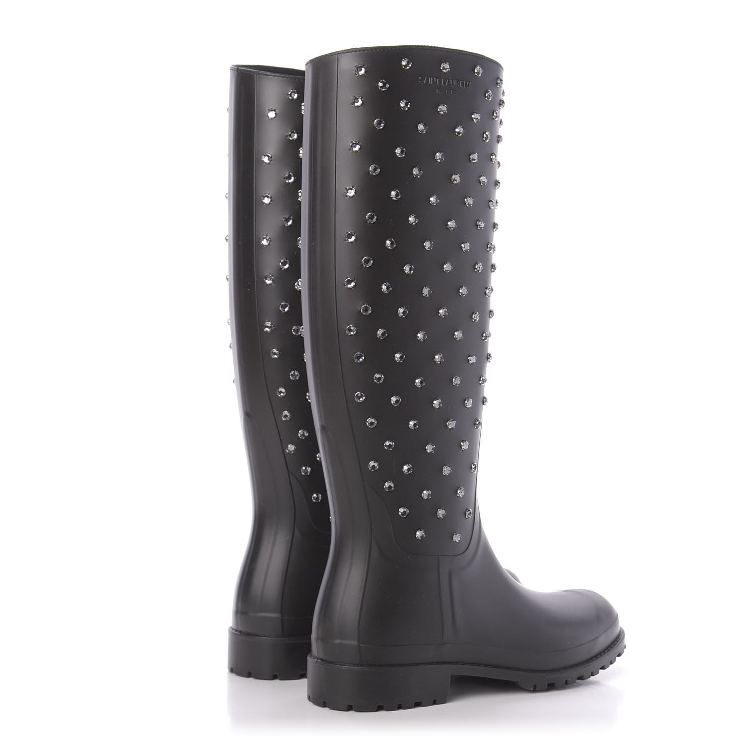 Saint Laurent Rubber Crystal Studded Festival Rain Boots 38 Black 4 of 8