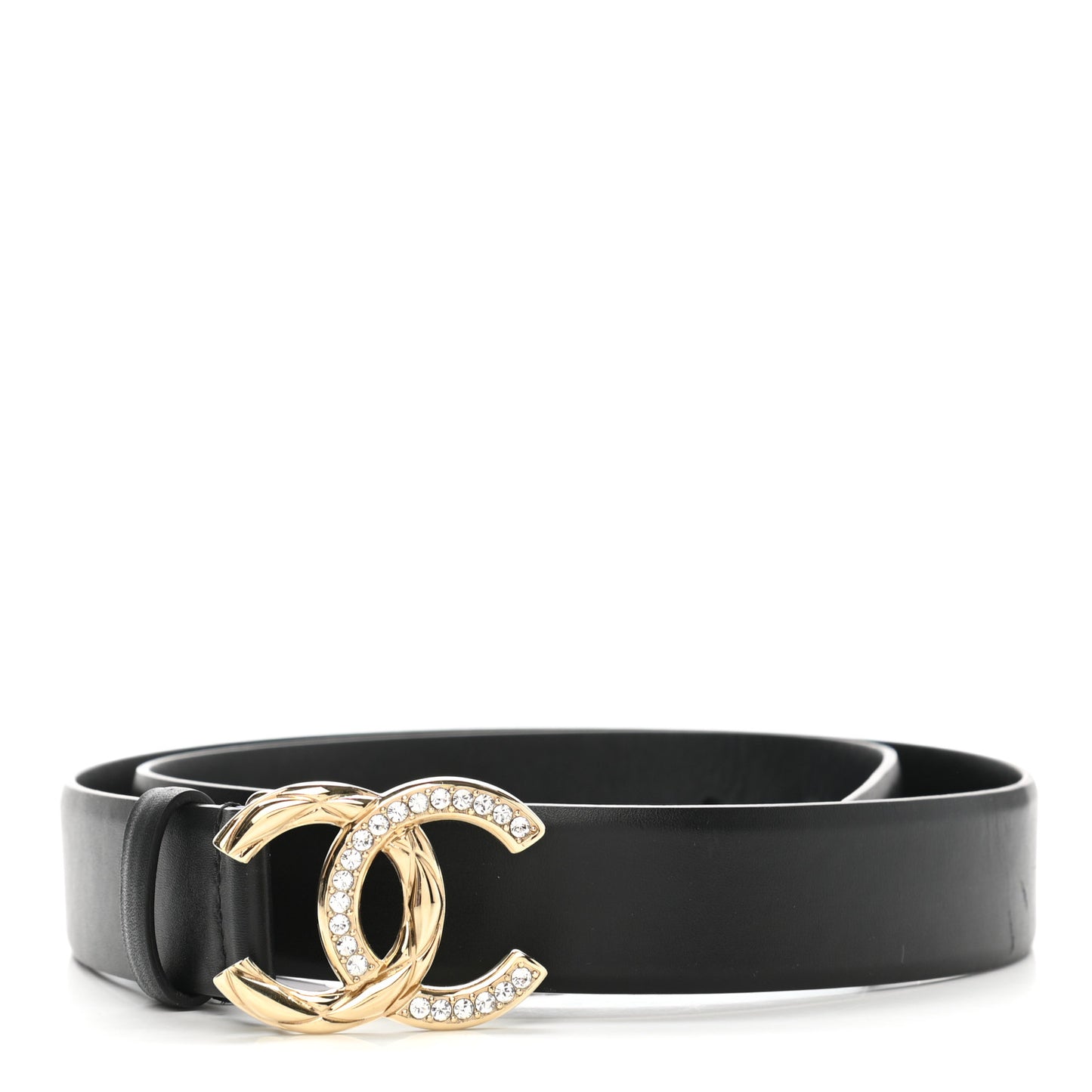 Calfskin Crystal Metal Quilted CC Belt 80 32 Black