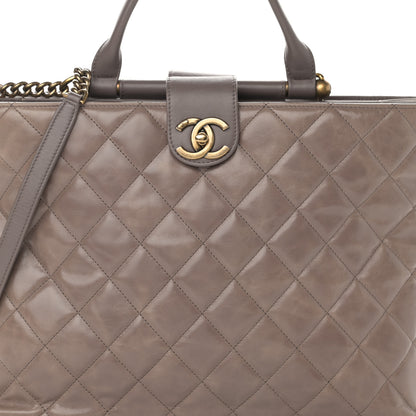 Chanel Glazed Calfskin Quilted Gold Bar Tote Dark Grey 8 of 11
