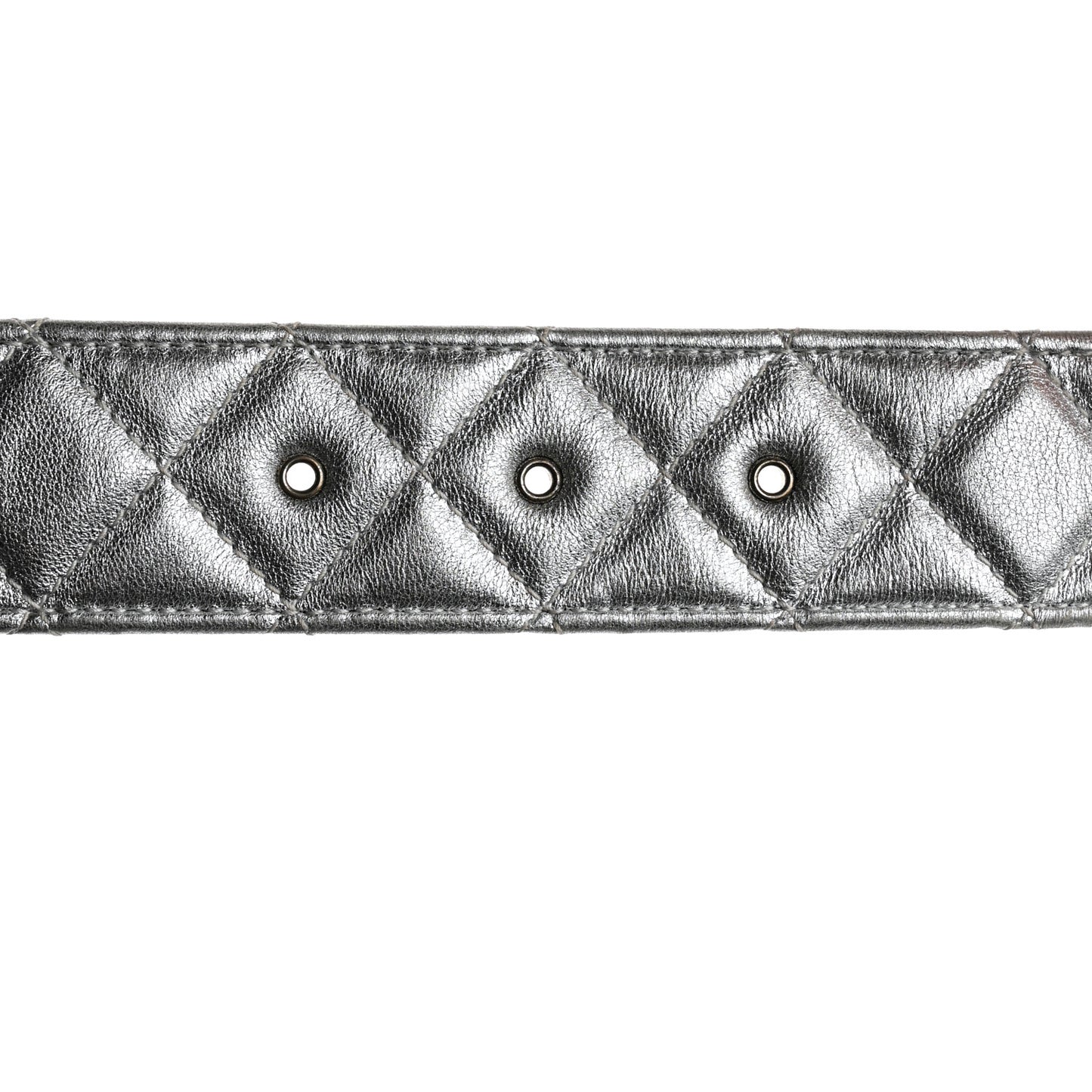 Metallic Lambskin Quilted CC Belt Silver