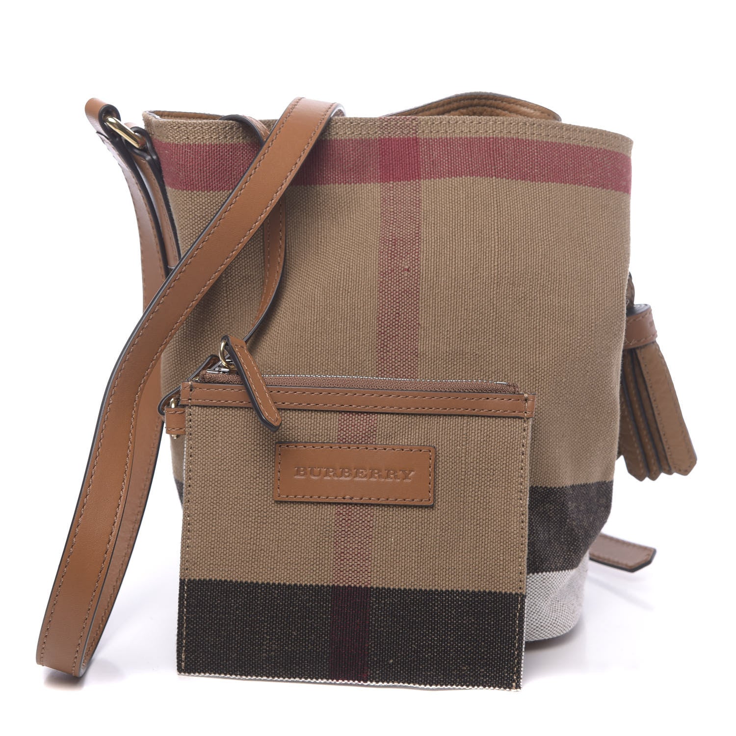 Burberry Canvas Mega Check Mini Ashby Tassel Crossbody Saddle Brown 1 of 12