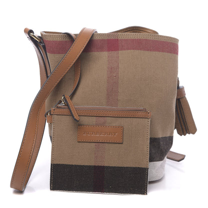 Burberry Canvas Mega Check Mini Ashby Tassel Crossbody Saddle Brown 1 of 12