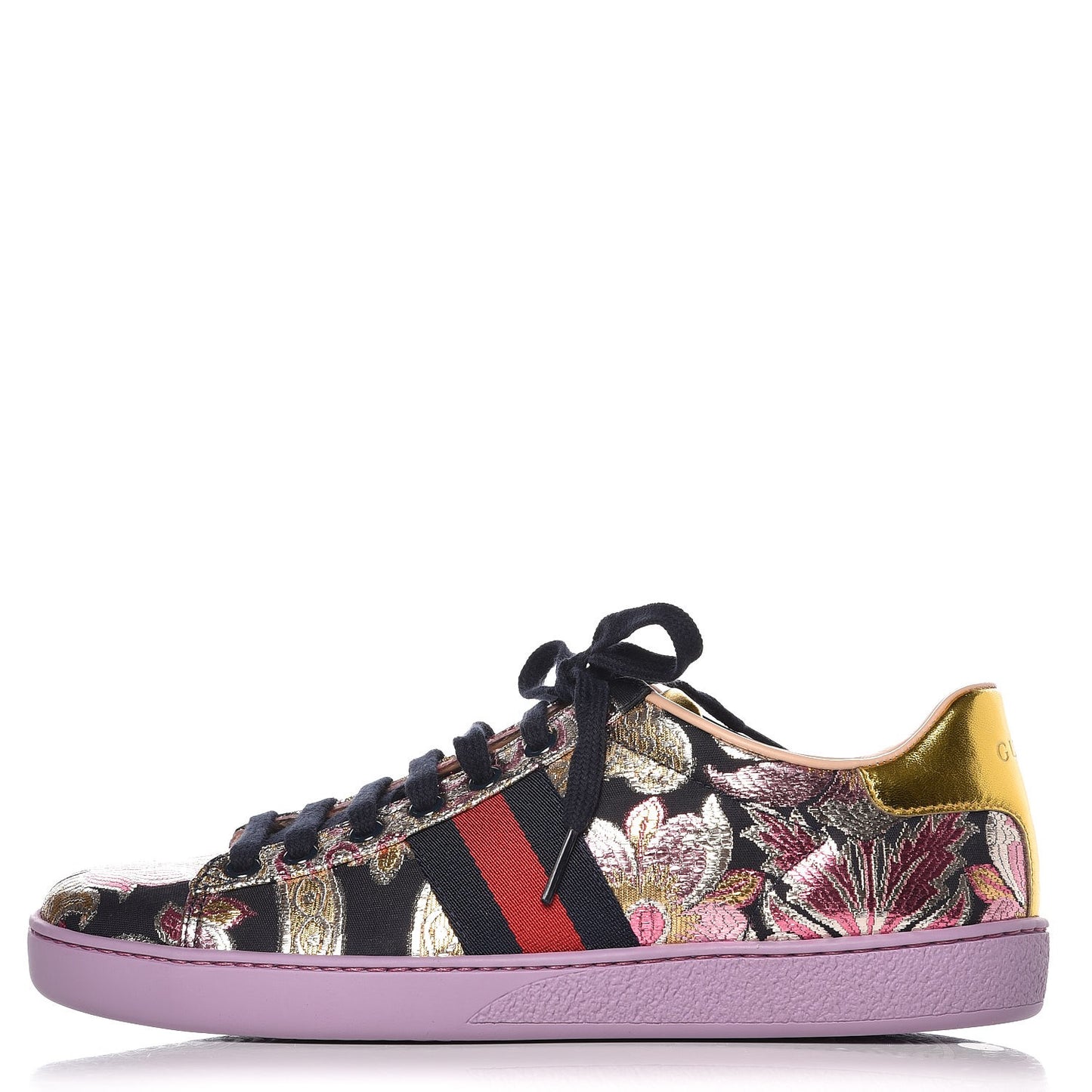 Lurex Brocade Web Nappa Womens Ace Sneakers 37.5 Black Pink Oro Vecchio