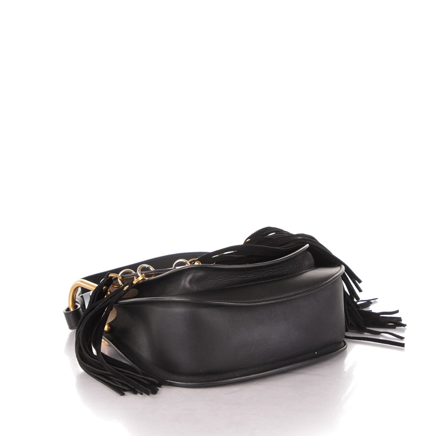 Calfskin Small Hudson Fringe Shoulder Bag Black