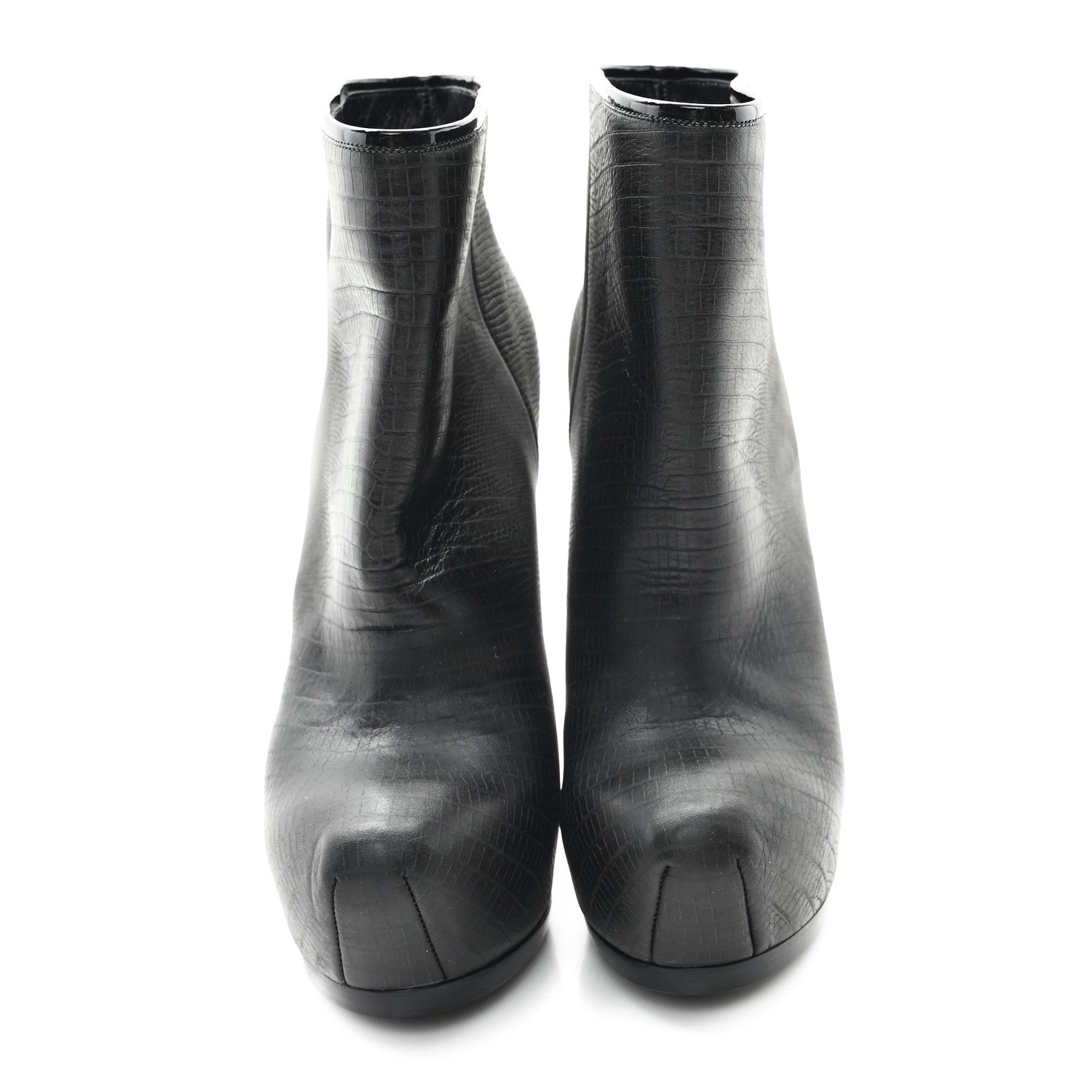 Saint Laurent Calfskin Lizard Embossed Tribtoo 105 Platform Booties 37 Black 3 of 9