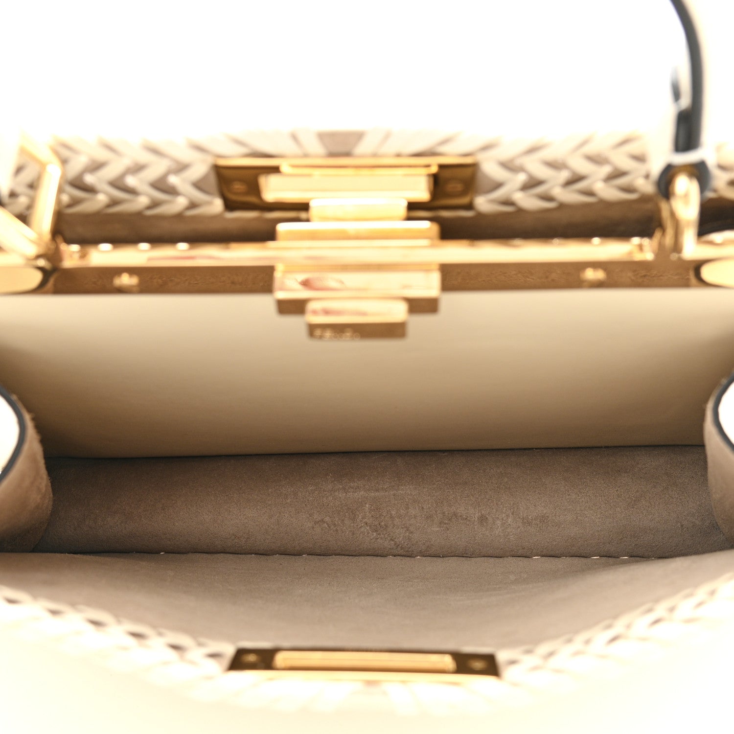 Fendi Vitello King Ceylon Shiny Nappa Woven Medium Peekaboo I SEE U Satchel White Ice 6 of 11