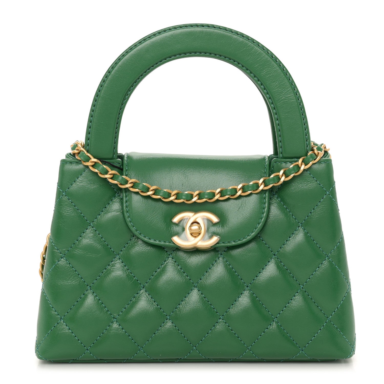 Chanel Shiny Aged Calfskin Quilted Nano Kelly Shopper Green 1 of 11